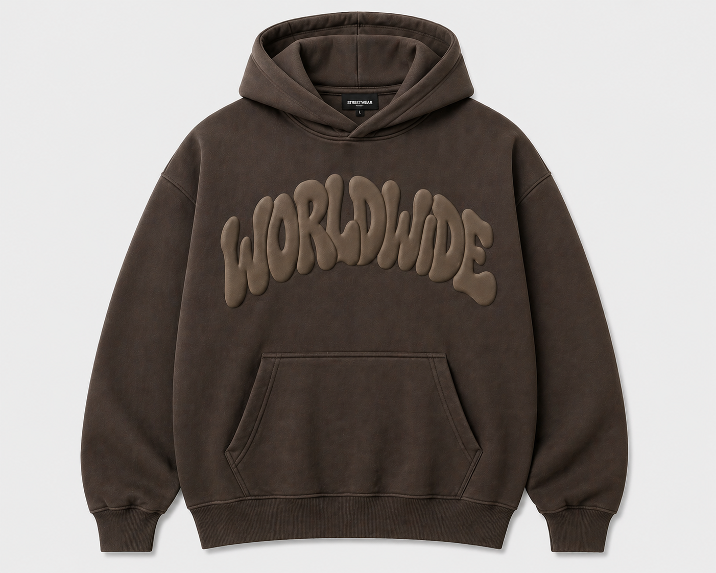 puff print hoodie brown