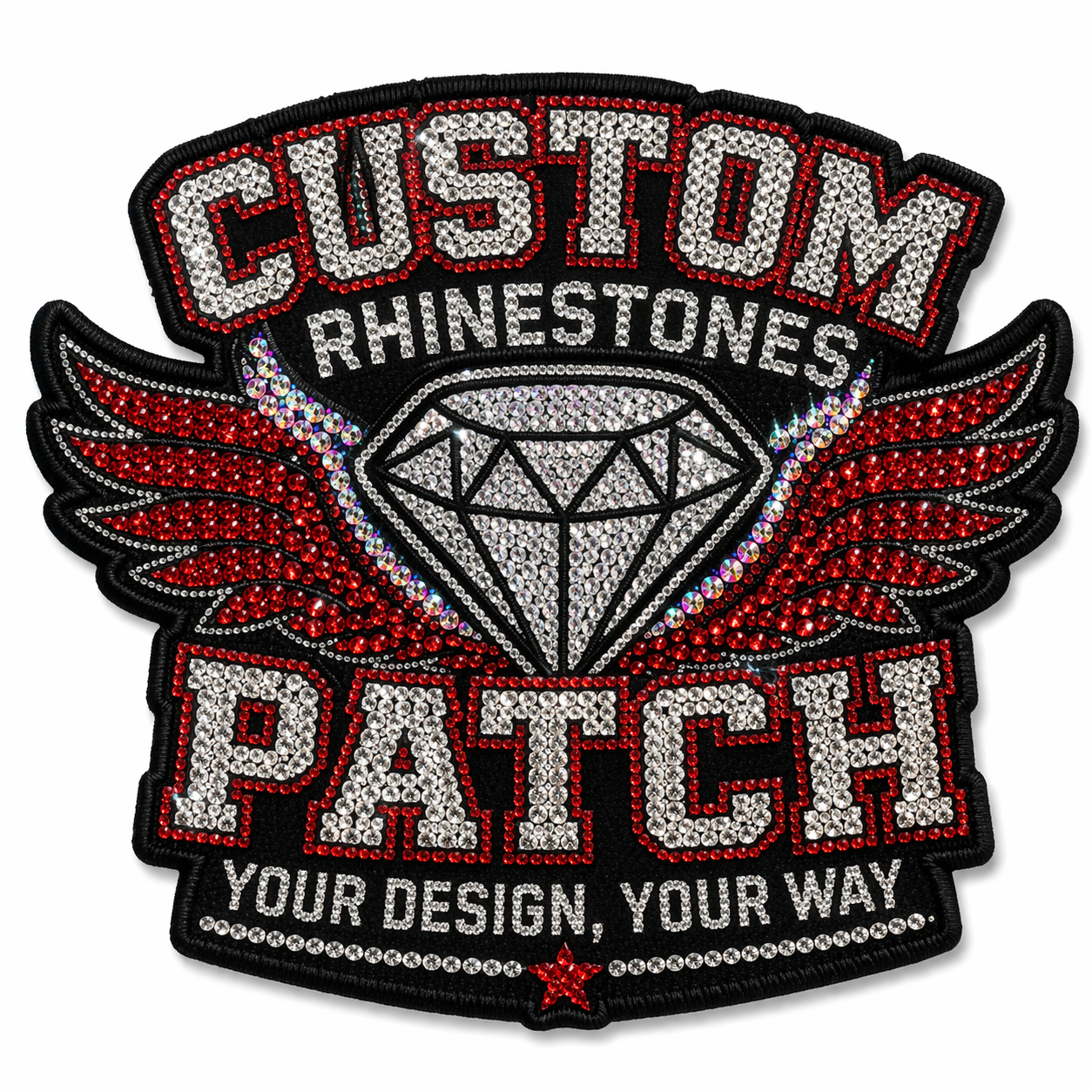 2302a28a-6e16-4040-a8bd-534bc6cc0509 Custom Full-Bling Rhinestone Diamond & Wings Applique Patch