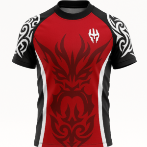 rugby jersey with geometric pattern and moisture-wicking performance fabric