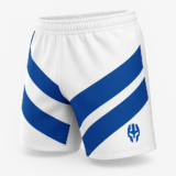 White rugby shorts with blue stripes