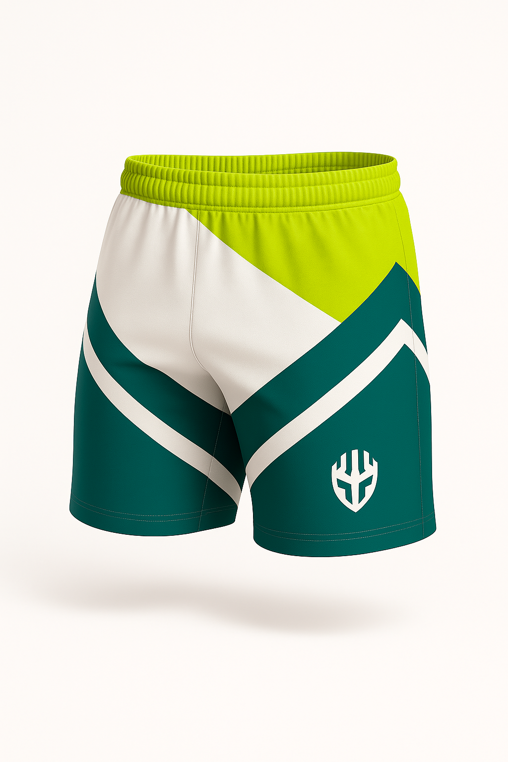 Green and white rugby shorts design